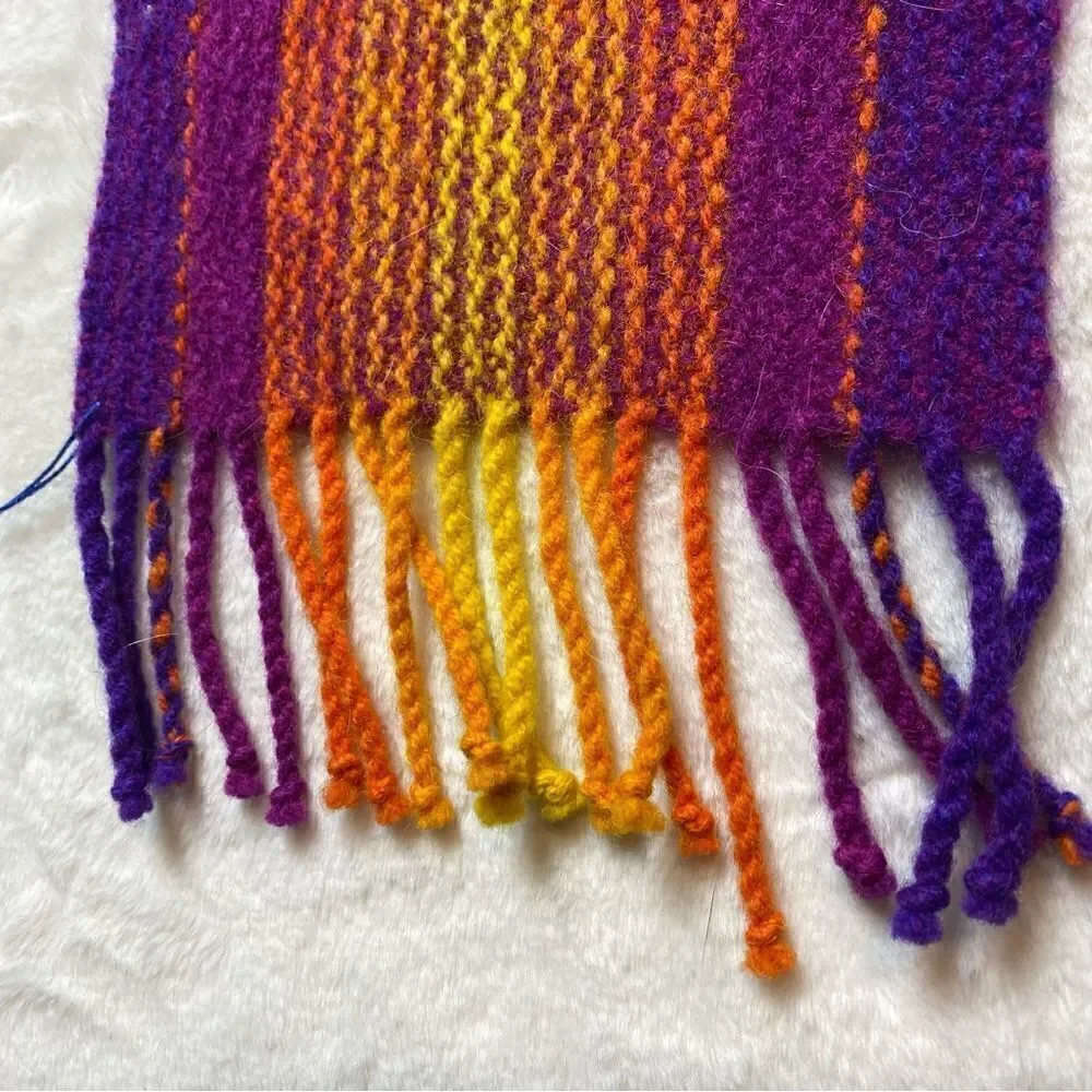 Handwoven Scarf New With Tags 100% Wool Purple Orange and Yellow